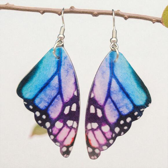Butterfly Wing Earrings Colorful Dangle Nature - Picture 1 of 7